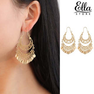 Ellastore123 ต่างหูสเตนเลส รูปตัว U ประดับเลื่อม สไตล์โบฮีเมียนวินเทจ กันแพ้ 1 คู่