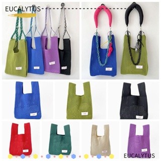 Eutus กระเป๋าถือ กระเป๋าช้อปปิ้ง ผ้าถักนิตติ้ง ฉลุลาย แฮนด์เมด ขนาดใหญ่ สีพื้น สําหรับผู้หญิง