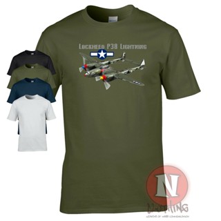 Lockheed P38 เสื้อยืด ลายเครื่องบินรบ WW2 World war 2 US        