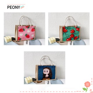 Peonypavilion กระเป๋าถือ กระเป๋าสะพายไหล่ ผ้าแคนวาส พิมพ์ลาย ผ้าลินิน แฟชั่นเรียบง่าย สําหรับสตรี