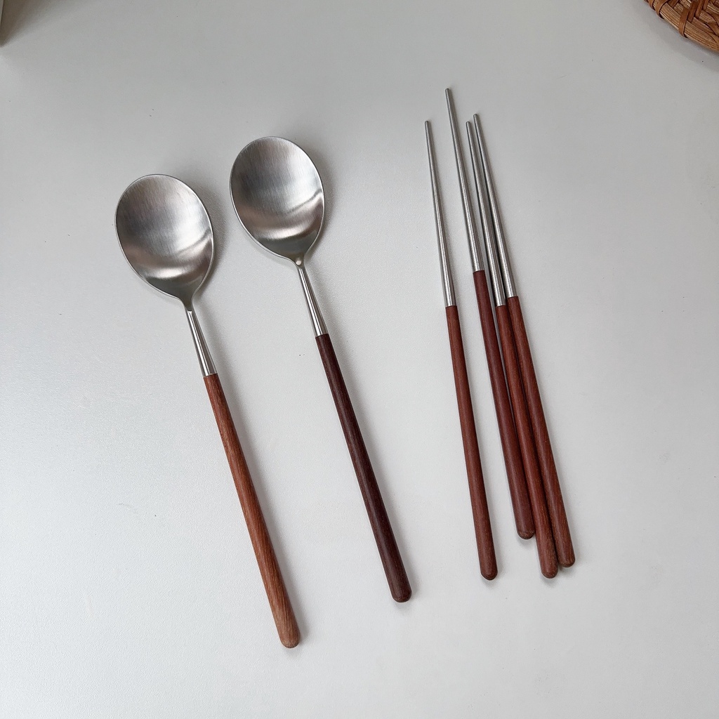 HERA ช้อน  ตะเกียบ สเตนเลส ด้ามจับไม้ Wooden Handle Spoon Chopsticks