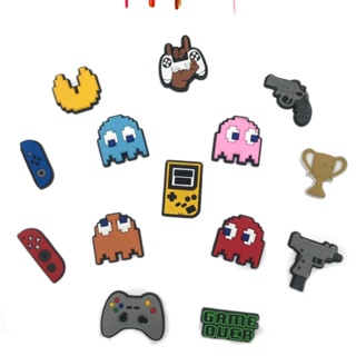 การ์ตูน Pacman Croc Jibitz Charm เกม Jibbits เกมคอนโซล รองเท้า Charms Pin Jibits Crocks สําหรับผู้ชาย อุปกรณ์เสริมตกแต่งรองเท้า