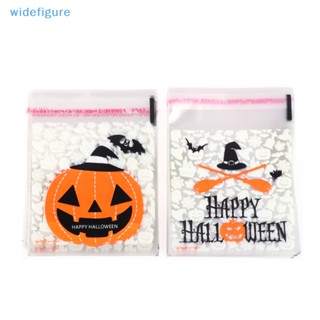 Widefigure ถุงพลาสติกใส่ขนมคุกกี้ บิสกิต ขนมขบเคี้ยว ลาย Happy Halloween สําหรับตกแต่งปาร์ตี้ฮาโลวีน 100 ชิ้น