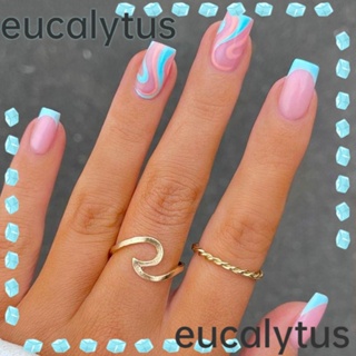 Eucalytus1 เล็บปลอม หัวเหลี่ยม กันน้ํา สวมใส่ได้ สไตล์ฝรั่งเศส สําหรับผู้หญิง