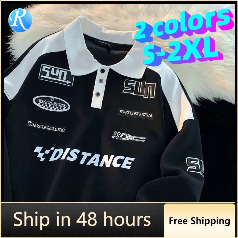 Y2k เสื้อกันหนาวโปโล แขนยาว สไตล์วินเทจ อเมริกัน เหมาะกับฤดูใบไม้ผลิ ฤดูร้อน สําหรับผู้ชาย