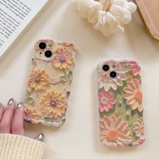 เคสโทรศัพท์มือถือ TPU นิ่ม กันกระแทก ลายภาพวาดสีน้ํามัน รูปคลื่น ดอกไม้ สําหรับ Apple IPhone 14 13 12 11 Pro Max