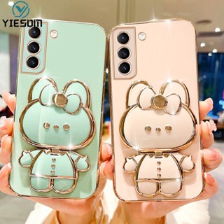 เคสโทรศัพท์มือถือ ลายกระต่ายน่ารัก พับได้ พร้อมกระจกแต่งหน้า แบบพกพา สําหรับ Samsung Galaxy S21 Ultra S21 Plus S20 FE S21FE