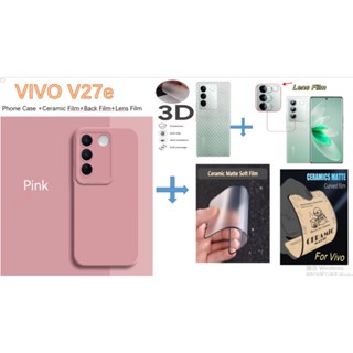 4 in 1 ฟิล์มซิลิโคน TPU นิ่ม ผิวด้าน กันรอยหน้าจอ พร้อมฟิล์มคาร์บอนด้านหลัง สําหรับ VIVO V27e V25e V25 VIVO Y35 Y22 Y22S Y02S Y16