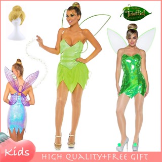 Tinkerbell เครื่องแต่งกาย ชุดเดรสคอสเพลย์ แขนกุด ปักเลื่อม เซ็กซี่ สีเขียว สําหรับผู้หญิง ผู้ใหญ่ ปาร์ตี้คริสต์มาส ฮาโลวีน