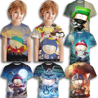 South Park เสื้อยืดแขนสั้น คอกลม พิมพ์ลายการ์ตูนแอนิเมชั่น 3D ทรงหลวม แฟชั่นฤดูใบไม้ผลิ และฤดูร้อน สําหรับเด็กผู้ชาย