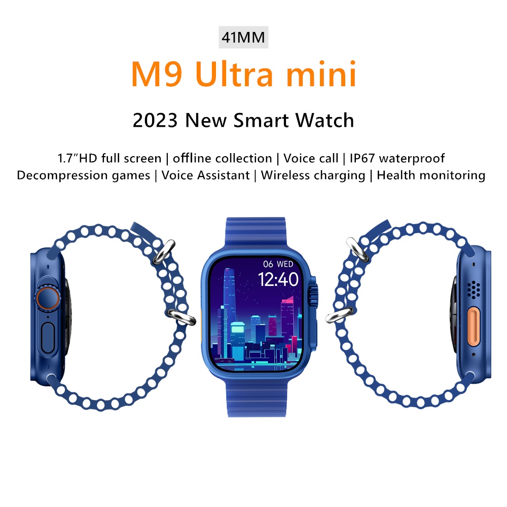 ใหม่ Ultra สมาร์ทวอทช์ M9 Ultra mini 41 มม. 1.7 นิ้ว หน้าจอ HD บลูทูธ Nfc กันน้ํา คุยได้ เพื่อสุขภาพ สําหรับผู้หญิง SHL3 2023