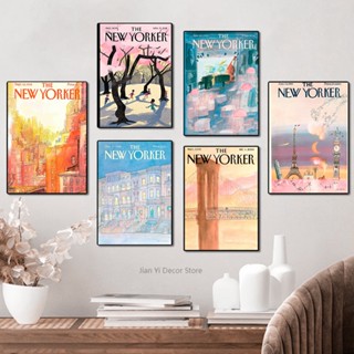 โปสเตอร์ผ้าใบ พิมพ์ลายนิตยสาร The New Yorker สไตล์วินเทจ สําหรับตกแต่งผนังบ้าน ห้องนั่งเล่น