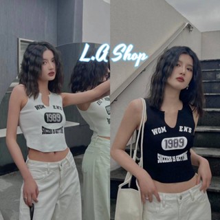 L.A Shop พร้อมส่ง เสื้อกล้ามไหมพรม คอสี สกันตัวเลข1989 ครอปสั้นกำลังมา "95121"