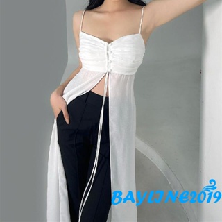 Bay- เสื้อสายเดี่ยว แต่งจับจีบ ติดกระดุม แฟชั่นฤดูร้อน สําหรับผู้หญิง