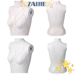 Zaijie ใหม่ สร้อยคอโซ่ ประดับพลอยเทียม สไตล์พังก์ เซ็กซี่ สีทอง สีเงิน สําหรับผู้หญิง