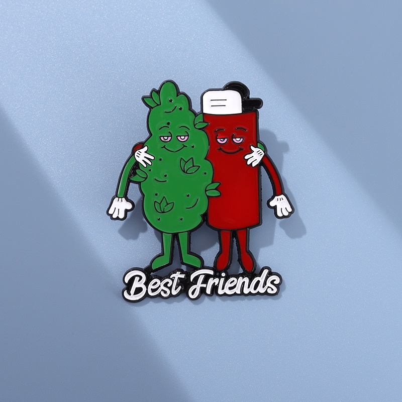 Best Friends เข็มกลัด รูปการ์ตูนไฟแช็ก สีแดง สีเขียว สร้างสรรค์ เครื่องประดับ สําหรับเพื่อน