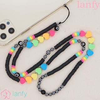 Lanfy สายคล้องโทรศัพท์มือถือ ประดับลูกปัด รูปหัวใจ กันหาย หลากสี