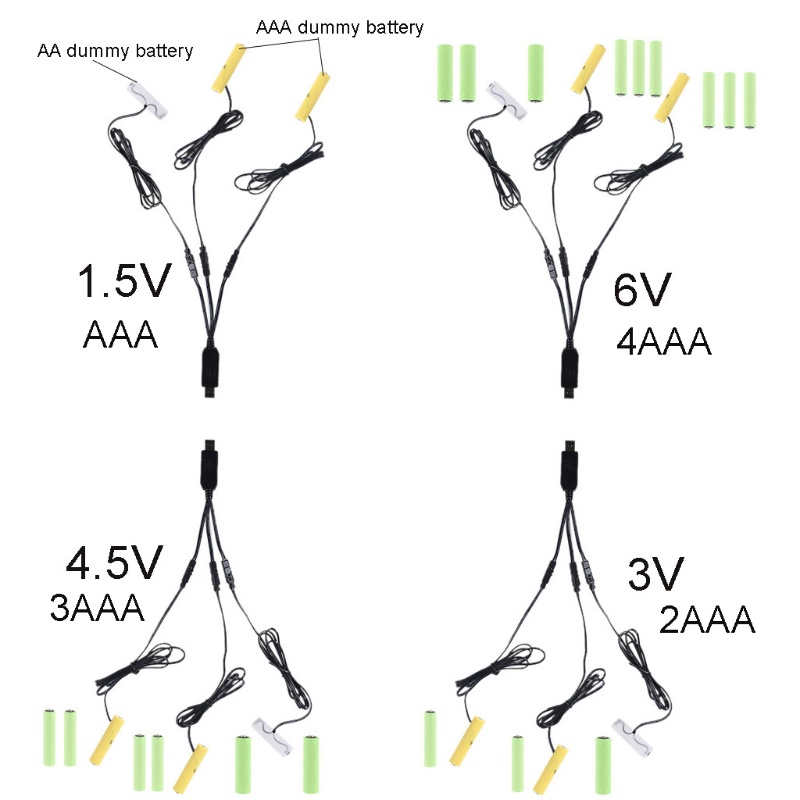 WU 3in1 USB Power Supply สําหรับ AA + AAA เปลี่ยน AA + 2AAA 1 5V สําหรับรีโมทคอนโทรลเครื่องโกนหนวด L