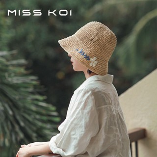 Misskoi [พร้อมส่ง] หมวกฟางถักโครเชต์ ปักลายดอกเดซี่ ขนาดเล็ก พับได้ สําหรับผู้หญิง