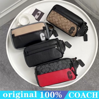 Coach 599 กระเป๋าหน้าอกผู้ชาย/กระเป๋าสะพายมัลติฟังก์ชั่น/พิมพ์ลายคลาสสิก/กระเป๋าผู้ชายหนังวัว/นุ่ม/ซิปเดี่ยว