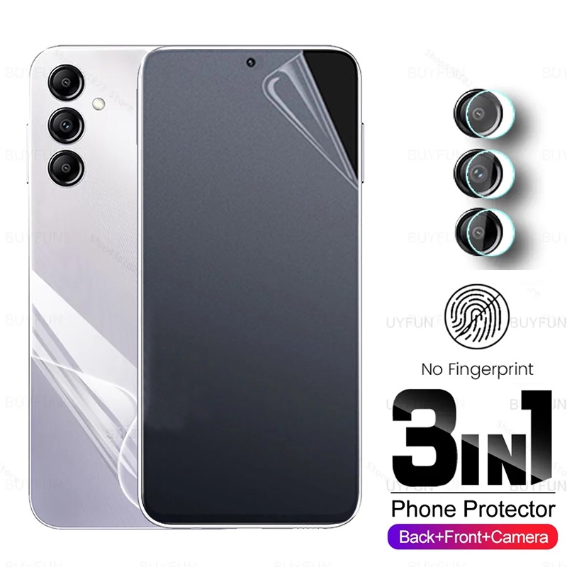 3in1 ฟิล์มกันรอยหน้าจอ เนื้อแมตต์ ไฮโดรเจลนิ่ม ใส ด้านหลัง และฟิล์มป้องกันเลนส์ สําหรับ Samsung Galaxy A55 A35 A25 A15 A54 A34 A24 A14 4G 5G
