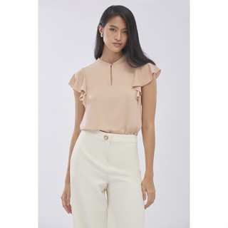 ESPADA เสื้อเบลาส์คอจีนแต่งระบาย ผู้หญิง | Mandarin Collar Blouse with Ruffle Detail | 1009