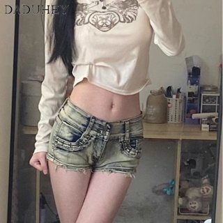 DaDuHey🎈 Women American Style Hot Girl Low Waist Denim Fashion Super Short Shorts Womens Summer New Slimming Sheath Wide Leg Hot Pants