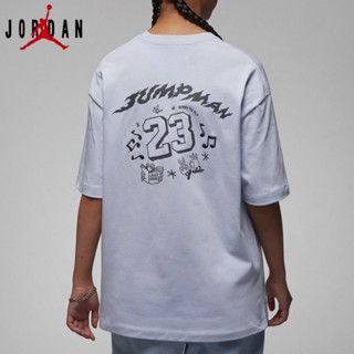 【พร้อมส่ง】เสื้อยืดแขนสั้น ผ้าฝ้าย 100% ปักลายโลโก้ Air JORDAN ทรงหลวม ระบายอากาศ สําหรับผู้ชาย และผู้หญิง FJ7710