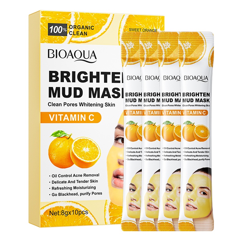 Bioaoua มาสก์โคลนวิตามินซี ควบคุมความมัน ทําความสะอาดล้ําลึก สิวหัวดํา เพื่อผิวกระจ่างใส 8 กรัม *10 ชิ้น