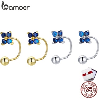 Bamoer Genuine Silver 925 Lucky Clover Blue Crystal Stud Earrings Jewelry For Women &amp; Girls Gifts SCE1177