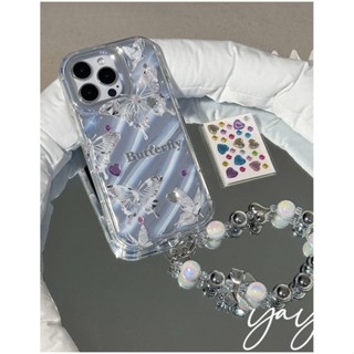 yayu เคสโทรศัพท์มือถือ ลายผีเสื้อโปร่งใส ระลอกน้ำ + สติ๊กเกอร์  สําหรับ iPhone 14 Pro Max 14 13 12 11 0257