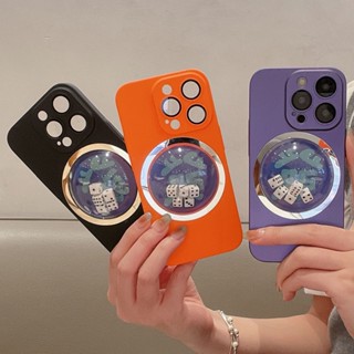 เคสโทรศัพท์มือถือ PC แข็ง ป้องกันเลนส์กล้อง ลายลูกเต๋าเล่นเกม 3D สีดํา สําหรับ iphone 11 12 Pro 13 14 Pro Max