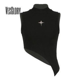 Vesglory เสื้อกล้าม คอสูง ครึ่งตัว โลหะ สีพื้น เครื่องประดับ สําหรับผู้หญิง 2023