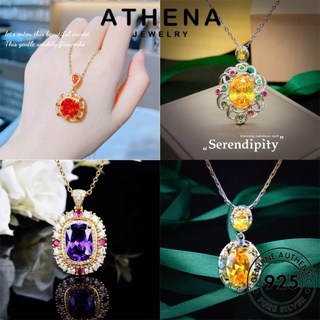 ATHENA JEWELRY 925 ซิทริน เครื่องประดับ เงิน เกาหลี หรูหรา แท้ ต้นฉบับ มรกต ไพลิน จี้ ผู้หญิง สร้อยคอ แฟชั่น Silver เครื่องประดับ ทับทิม M109