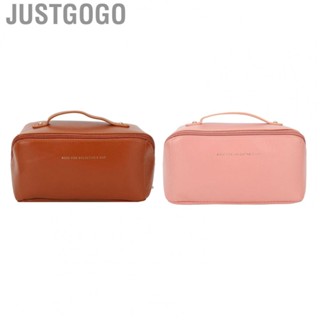 Justgogo Makeup Storage Bag PU Leather Large  Large Opening Design Multi Partitio