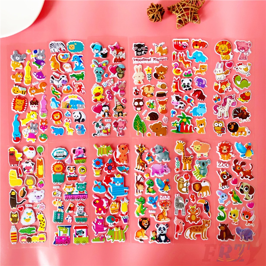 ❀ Zoo Animals Series 01 DIY Rewards Sticker ❀ 12Sheets/set Cartoon 3D Puffy Bubble Stickers Waterpoof Toys PVC Stickers