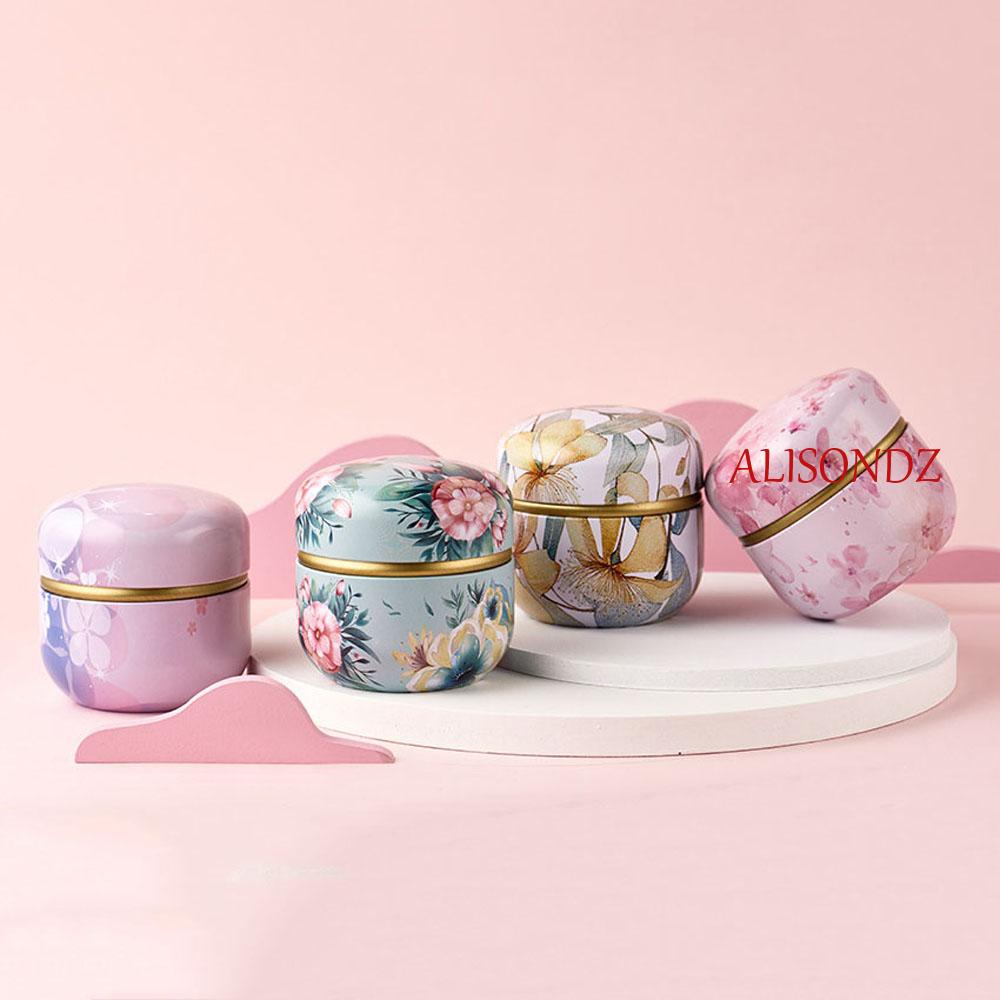 Alisondz กล่องกระป๋องมัลติฟังก์ชั่นทรงกลมสไตล์ญี่ปุ่นสําหรับใส่จัดเก็บชาขนมขบเคี้ยวลายดอกไม้
