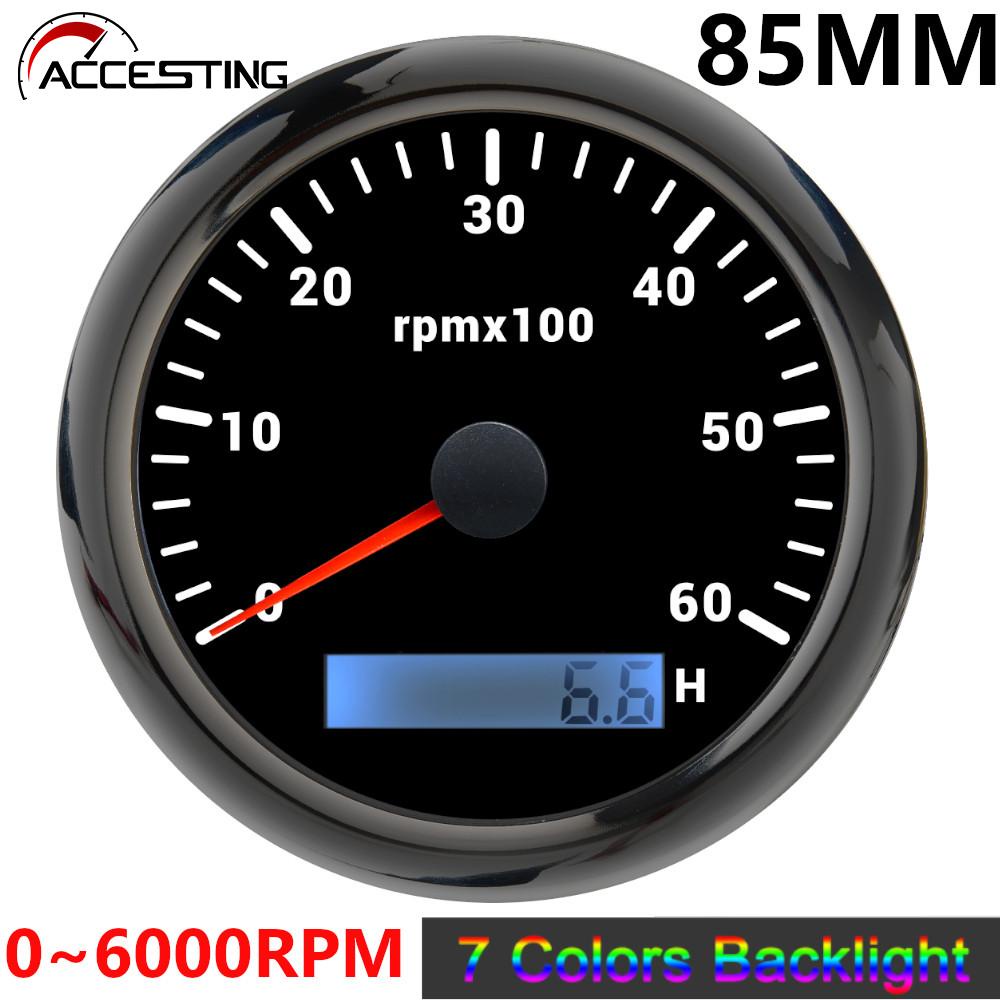 3000/4000/6000rpm 85 มม.เครื่องวัดวามเร็วRPM Gauge REV Counter พร้อมโวลต์มิเตอร์แบบดิจิตอล 7 สี Backlight ตัวเลือก 12V 24V