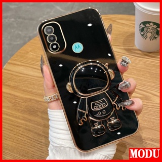 Modu เคสโทรศัพท์มือถือชุบไฟฟ้า ลายนักบินอวกาศ หรูหรา พร้อมขาตั้ง สีมาการอง สําหรับ Motorola Moto E20 E30 E40 E7 E13 E22 E7 PLUS POWER G42 G53 G73 EDGE 20