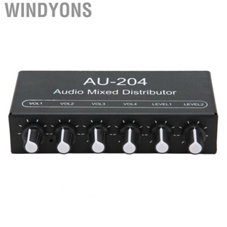 Windyons Headphone Amplifier Mixer  2 in 4 Out Stereo  Signal Mixer 3.5mm Interface Aluminium Alloy Output Level Control  for Stage