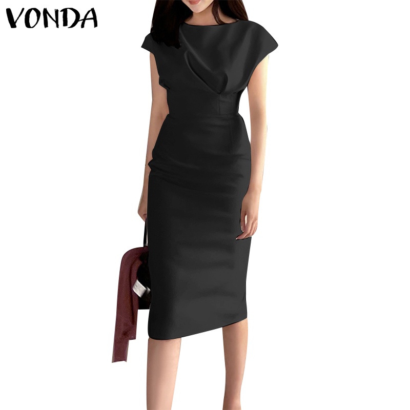 Vonda ชุดเดรสยาว คอกลม แขนทรงเอ ลําลอง สไตล์เกาหลี สําหรับผู้หญิง