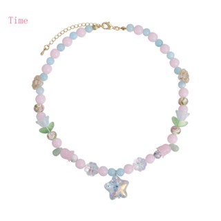 Time Korean Sweet Cool Glass Star Charm จี้ลูกปัดสร้อยคอสําหรับผู้หญิงสาวแฟชั่นเค้นคอสร้อยคอพรรคเครื่องประดับ