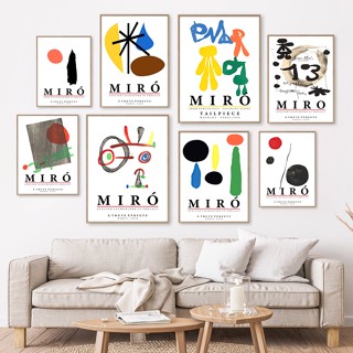 Joan Miro Gallery ภาพวาดผ้าใบ ทรงกลม สไตล์นอร์ดิก สําหรับตกแต่งผนัง ห้องนั่งเล่น