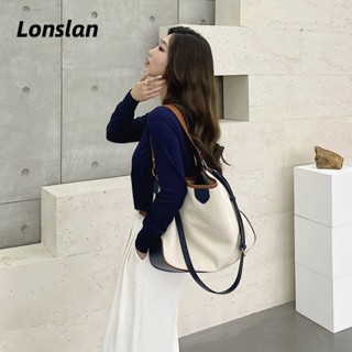 Lonslan แฟชั่นผู้หญิงความคมชัดสีความจุขนาดใหญ่ผ้าใบกระเป๋าถือ