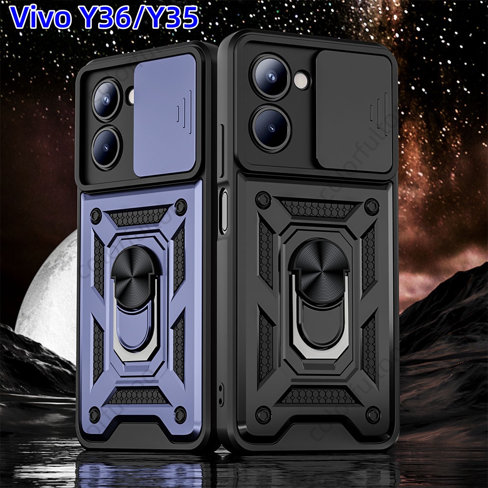 เคสโทรศัพท์มือถือแข็ง กันกระแทก ป้องกันเลนส์กล้อง พร้อมขาตั้ง สําหรับ Vivo Y36 2023 Y03 Y 03 Y27S Y 27S Y36 Y 36 VivoY36 4G 5G
