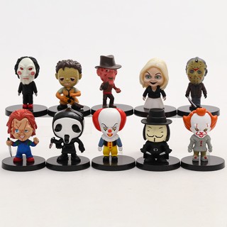 ชุดโมเดลฟิกเกอร์ Jason Freddy Pennywise Chucky Billy Ghostface V Leatherface PVC ขนาด 5 ซม. สําหรับคอมพิวเตอร์ตั้งโต๊ะ จํานวน 10 ชิ้น