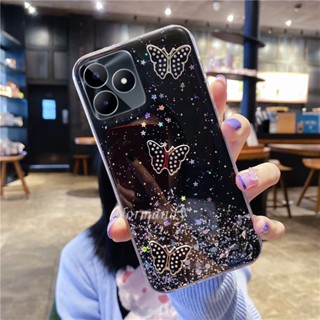 พร้อมส่ง ใหม่ เคสโทรศัพท์มือถือ ซิลิคอน TPU ใส ปิดด้านหลัง ลายผีเสื้อ ประดับเลื่อม เพชร ระยิบระยับ แฟชั่น สําหรับ Realme C53 2023