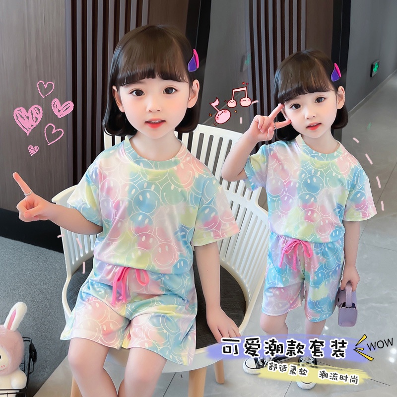 [ML] ชุดเสื้อแขนสั้น แบบบาง ขนาดเล็ก กลาง ฤดูร้อน สําหรับเด็กผู้หญิง 90-150 ซม.