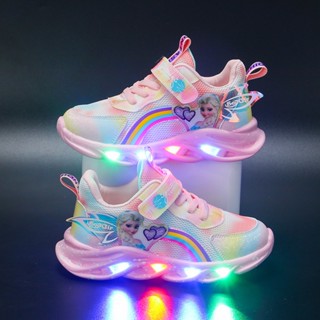 Girls Shoes With Lights 2023 Spring And Autumn New Mesh Breathable ChildrenS Sneakers All-Match Girls Princess Shoes TAYY