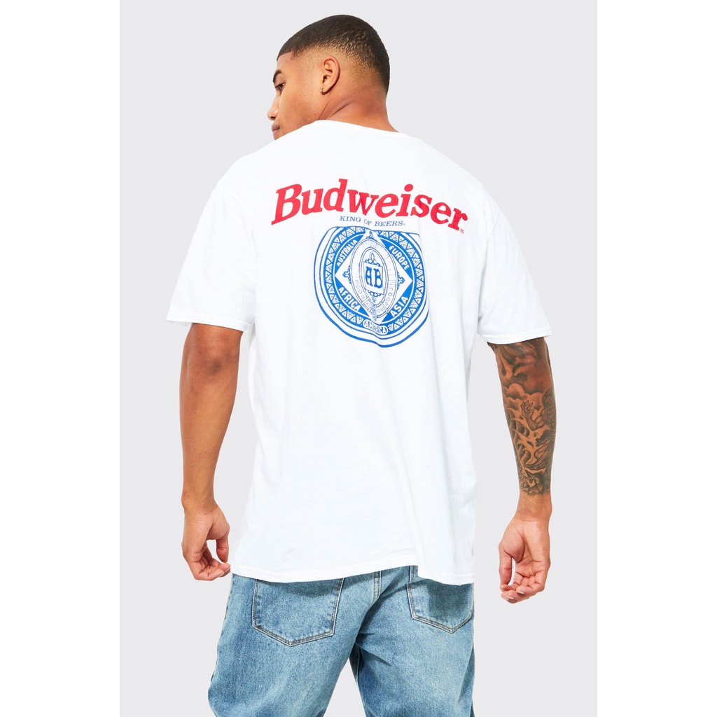 เสื้อยืด พิมพ์ลายใบอนุญาต Budweiser ขนาดใหญ่
